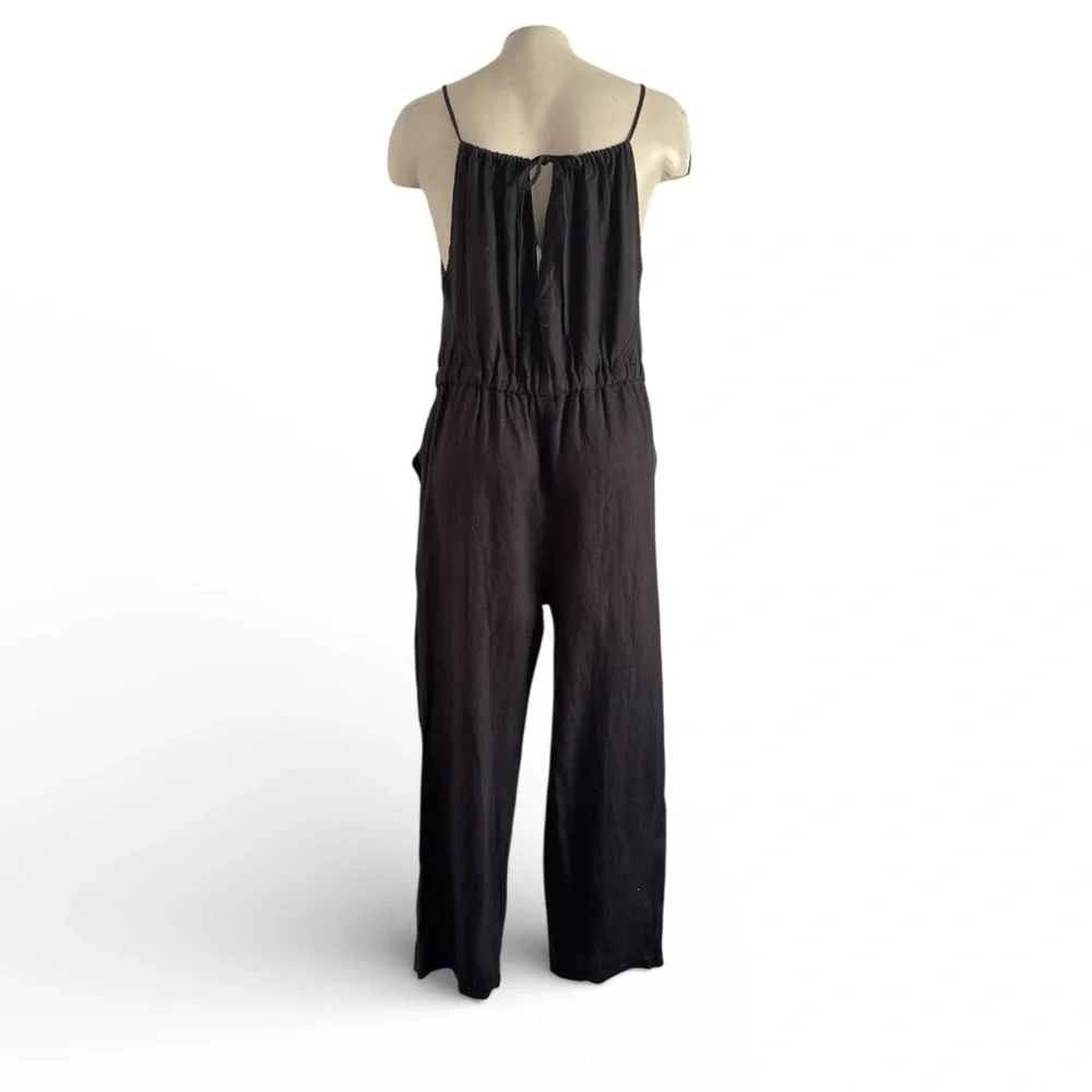 EVERLANE THE SHOESTRING APRON BLACK LINEN JUMPSUIT SZ S NWT